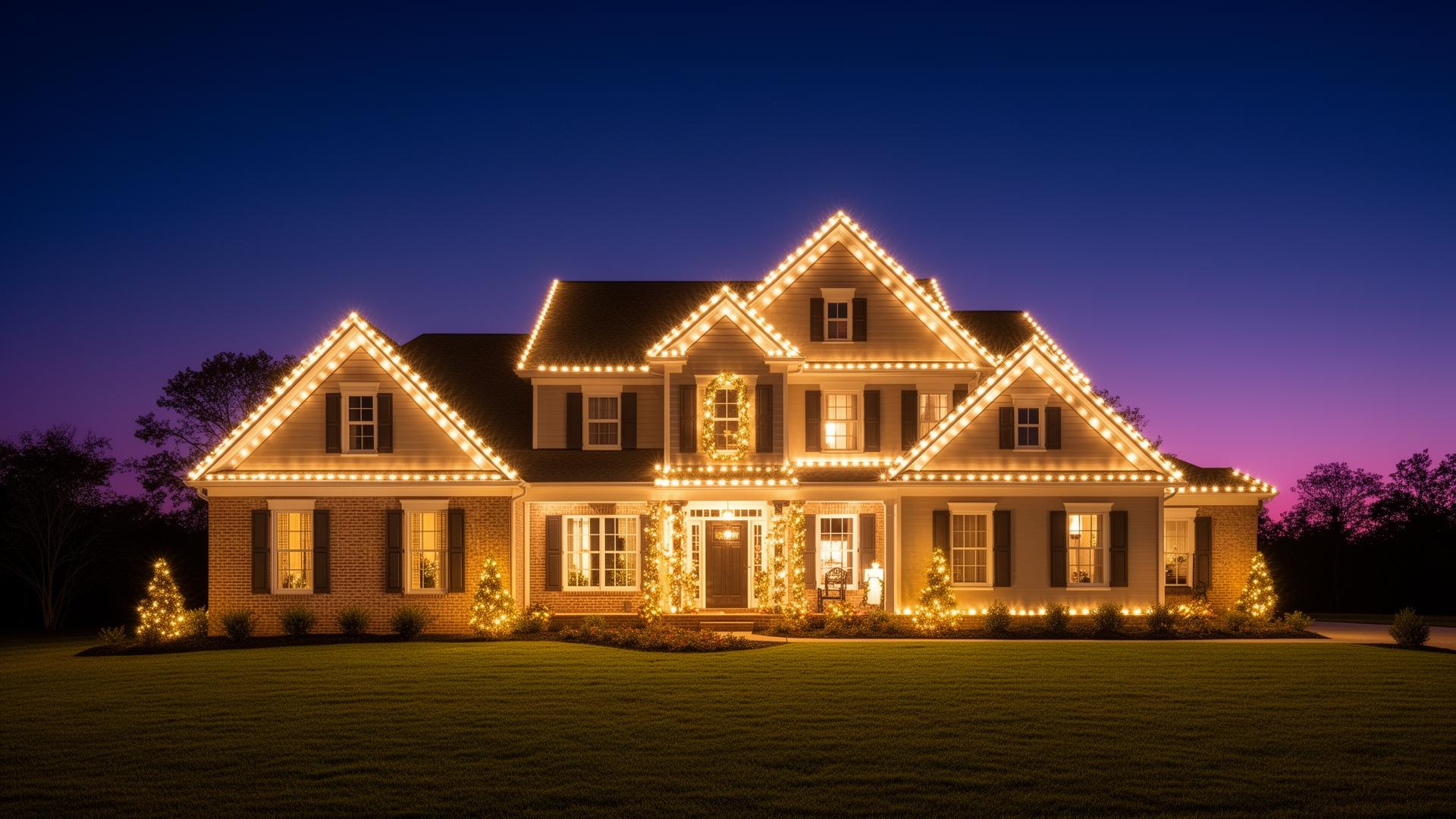 Beautiful New Jersey home with professional permanent holiday lights installation